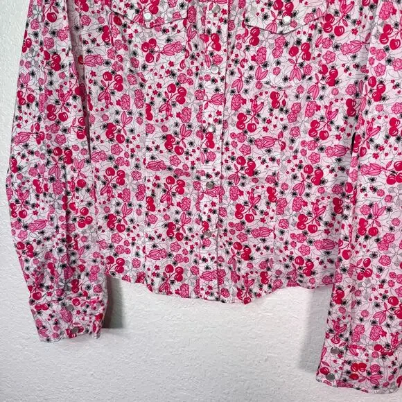 Angie Y2K Shirt Womens Large Cherry Floral Snap Button Western Boho Cotton Top - Picture 5 of 10